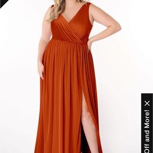 Burnt orange Azazie dress.